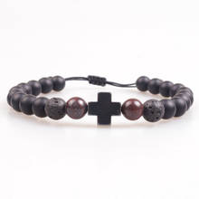 8mm Stone Beads Bracelet Braided Rope Black Matte Cross Charm Healing Balance Beads  For  Men&Women Drop shipping 2024 - buy cheap