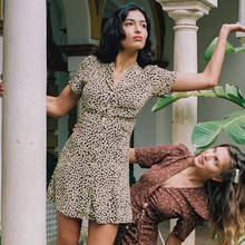 Vestido feminino coleção verão 2020, estampa floral, vintage, manga curta, gola v 2024 - compre barato