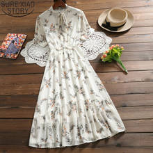 2022 Korean Style Floral Print Sweet Dress Women O Neck New Summer Chiffon Mini Dress Female Bow Short Sleeve Vestidos 9411 50 2024 - buy cheap