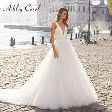 Ashley Carol Ball Gown Wedding Dress 2022 Dreamy V-Neck Sleeveless Bride Backless Chapel Train Puffy Tulle Beach Bridal Dresses 2024 - buy cheap