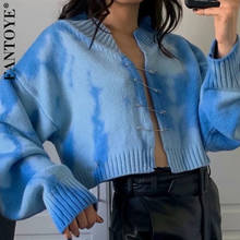 Fantoye Tie-dye Sexy Cut Out Pin Loose Cardigan Women Autumn Fashion Knitted Sweater Femme Casual Long Sleeve Sweater Streetwear 2024 - buy cheap