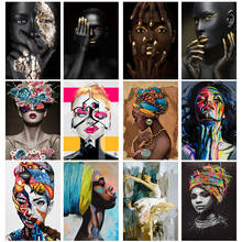 Africano graffiti preto e ouro mulher pintura da lona cuadros posters e impressões arte da parede imagens para sala de estar sem moldura 2024 - compre barato