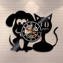 Relógio de parede vintage para animais de estimação, decoração de parede com gravação em vinil, gatos e cães, relógio de parede para quarto de crianças, presente de veterinário 2024 - compre barato