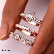 3 pcs 2020 nova moda torção cristal anel conjunto para mulheres meninas rosa ouro geometria casal anéis de noivado feminino jóias presente 2024 - compre barato