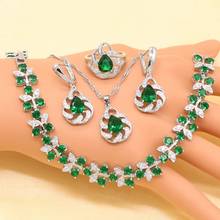 Green Imitated Emerald Crystal White Zirconia  Silver Bridal Jewelry Sets For Women Necklace Pendant Earrings Ring Bracelet 2024 - buy cheap