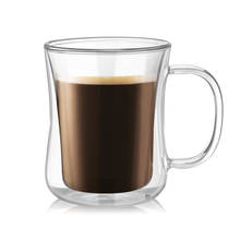 Двойная прозрачная стеклянная кофейная чашка, креативная термостойкая Коктейльная кружка с ручкой для молока, чая, пива, посуда для напитков, чашка 2024 - купить недорого