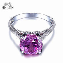 HELON-anillo de oro blanco de 14k con Topacio rosa y diamantes reales, sortija de compromiso, de regalo con piedras preciosas, de 9mm 2024 - compra barato