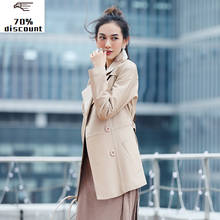 Jaqueta de couro genuíno casaco feminino de outono jaqueta longa coreana casaco de pele de carneiro real para mulheres roupas 2020 my3873 2024 - compre barato