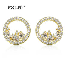 FXLRY New Design creative White /Gold Color Micro Paved Zircon round earrings Stud Earrings for women Party Fashion Jewelry 2024 - buy cheap
