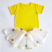Комплекты одежды для девочек Новая летняя футболка с короткими рукавами юбка с принтом бабочки, комплект из 2 предметов для детей, детская Одежда для танцев желтое платье 2024 - купить недорого