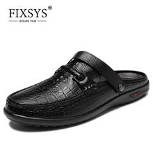 FIXSYS Brand Genuine Leather Men Slippers Lightweight Half Shoes High Quality Crocodile Anti-slip Mules Breathable Black Sandals 2024 - buy cheap