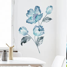 Adesivos de parede em aquarela 4 estilos, rosa, azul, flores, para quarto, sala de estar, berçário, decalques de parede, decoração de casa, arte 2024 - compre barato