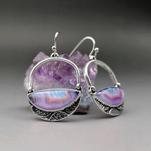 Vintage Purple Stone Statement Dangle Earrings Ladies Tribal Hollow Lock Shaped Hook Earrings Pendientes Bijoux 2021 2024 - buy cheap