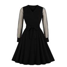 Autumn Women Long Sleeves Dress Winter Sexy v Neck See Through Mesh Black Vintage Dress 2024 - buy cheap