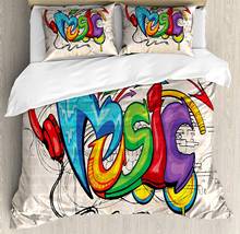 Music Duvet Cover Set Illustration of Graffiti Style Lettering Headphones Hip Hop Theme on Beige Bricks Decorative 3 Piece Bed 2024 - buy cheap