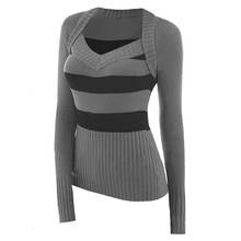 2020 Autumn Winter Casual Striped V-neck Sweaters Women Fashion Long Sleeve stripe Skinny Knitted Pullovers Female Gray Jumpers 2024 - buy cheap