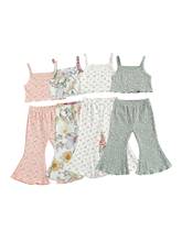 Conjunto infantil floral para meninas, 2 peças sem mangas, alça espaguete, formato em u, regata + calças flare (rosa), 18m-6t 2024 - compre barato