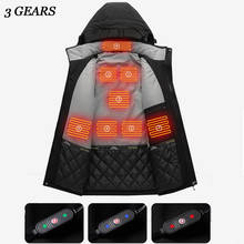 USB Electronic Heated Jackets Winter Thick Parkas For Men Cotton Padded Waterproof Men's Coats Hooded Warm Thermal Windbreakers 2024 - купить недорого