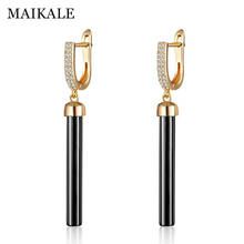 MAIKALE New Fashion Straight Long Earrings Black Ceramic Earrings Cubic Zirconia Gold Drop Earings for Women Charm Gifts 2024 - buy cheap