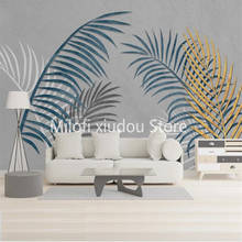 Papel de parede 3d personalizado, fundo de parede com linhas tropicais, folhas de ouro, pintura decorativa em parede 2024 - compre barato