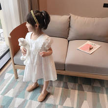 2-7T Toddler Kid Baby Girl Clothes Summer Short Sleeve White Lace Dress Elegant Ruffles Cotton Loose Sundress Cute Sweet Dress 2024 - buy cheap