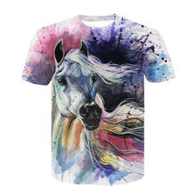 Camiseta 3d animal camiseta masculina pintura de tinta grafite cavalo camisetas estampa de paisagem camisa engraçada camiseta casual de manga curta 2024 - compre barato