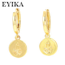 EYIKA Vintage Brass Carve Stereoscopic Crystal Stone Pattern Glossy Hoop Earrings for Women Gold Color Unique Design Jewelry 2024 - buy cheap