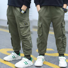 Spring Autumn Teens Pants For Boy Army Green Big Pocket Boys Jeans Children's Elastic Waist Boys Joggers Cargo Pants 8 12 Years 2024 - buy cheap