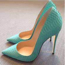Blue Snakeskin High Heel Shoes Pointed toe Stiletto Heels Dress Shoes Slip on 8 10 12cm Wedding Heels Party Shoes Size 45 2024 - купить недорого