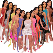 Women Evening Clubwear Dresses Transparent Mesh Bandage Sleeveless Tank Mini Dress Ladies 2024 - buy cheap