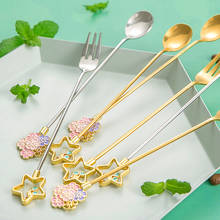 2PCS Cherry Blossom Spoon Fork Set Creative Cute Coffee Spoon Stainless Steel Dearset Fork Kitchen Star Handle Stirring Spoon 2024 - buy cheap