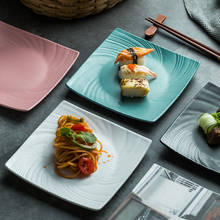 Prato de jantar japonês preto fosco, cerâmica quadrada ocidental, prato de comida, bife, cozinha moderna, sobremesa de café da manhã, sushi 2024 - compre barato