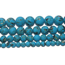 Cuentas redondas de piedra Natural sintética azul turquesa, cuentas redondas de 6, 8, 10 y 12 MM, tamaño a elegir para la fabricación de joyas, pulsera y collar DIY 2024 - compra barato