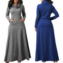 Women Long Sleeve Dress Large Size Elegant Long Maxi Dress Autumn Warm Turtleneck Woman Clothing With Pocket Plus Size Bigsweety 2024 - buy cheap