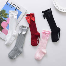 Child Single Color Stripes bowknet non-slip socks Bubble Mouth Tube Socks Baby knee high Bow Cotton Slip Socks 2024 - buy cheap