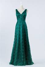 Dark green Long Lace Evening Dress 2022 v-neck sleeveless Bronzing Trailing luckgirls Customizable prom Dress mocini tailor 2024 - buy cheap