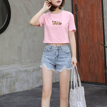 Summer T-shirt Women White Cotton Top Casual Short Sleeve Crop Top T Shirt Korean Clothes Cute Dog Print Tees Short Pink Shirt 2024 - buy cheap