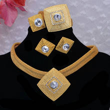 Nigeria Dubai Gold Color Zircon Jewelry Sets For African Bridal Wedding Women Gifts Bracelet Necklace earrings ring set collares 2024 - buy cheap