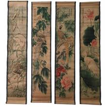 Collect old calligraphy and painting Chinese painting four screen living room office decoration hanging painting day life lotus 2024 - buy cheap
