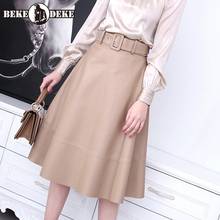 New Office Lady Concise Genuine Leather High Waist Casual Elegant Spliced Womens High Quality Fashion Skirt Korean Style 2024 - buy cheap