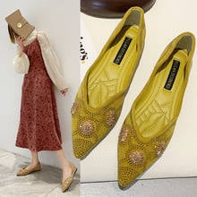 crystal flower decoration flat shoes woman pointy suede leather glitter rivets flats brand D'orsay shoes woman sequins mules 2024 - buy cheap