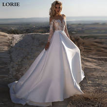 LORIE A Line Princess wedding dresses Long Sleeve Boho Lace Bride Gows Appliqued Satin Vestido de Voiva With Romantic Buttons 2024 - buy cheap