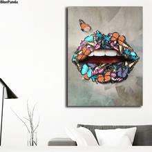 Lienzo de estilo nórdico para decoración del hogar, pintura artística de pared con estampado abstracto de labios de mariposa, póster decorativo para sala de estar 2024 - compra barato