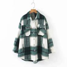 Autumn Winter Plaid Oversize Shirt Women Casual Loose Checker Streetwear Coat 2024 - buy cheap