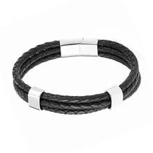 Simplicity All-match Punk Men Braided Leather Bracelet Jewelry Black/Brown Stainless Steel Magnetic Clasp Fashion Bangles Ladies 2024 - buy cheap