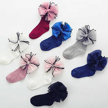 Носки для маленьких принцесс; новые модные носки для обуви; милые черные носки до колена из органзы с бантом; Детские хлопковые носки 2024 - купить недорого