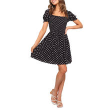 Xingqing Elegant Polka Dot A-line Dress Square Neck Puff Short Sleeve High Waist Mini Boho Dress Summer Beach Chiffon Dress 2024 - buy cheap