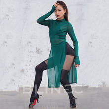 New Latin Dance Costume Women Dress Long Sleeves Sexy Split Skirts Tango/Ballroom Dancewear Ladies Party Show Green Dress BI881 2024 - buy cheap