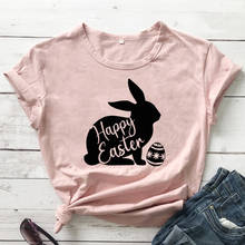 Happy Easter playera cristiana de moda mujeres de manga corta gráfico vacaciones regalo camiseta estética 90s Hipster Bunny Top camiseta 2024 - compra barato