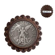 Glass Cabochon Wood Brooch Archangel St.Michael Protect Me Saint Shield Protection Charm Russian Orhodox Collar Pin Jewelry 2024 - buy cheap